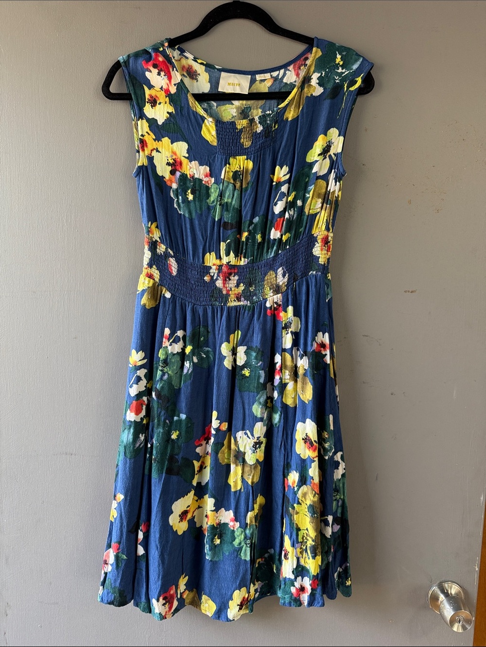 Maeve Navy Floral Smocked-Waist Dress